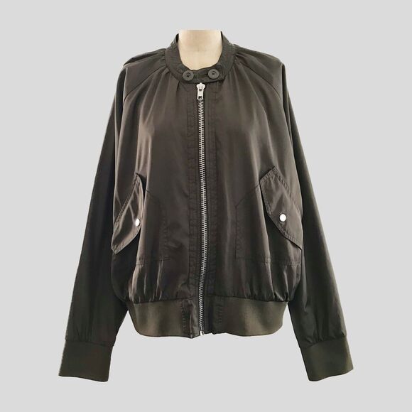 Free People Olive Green Full Zip Up Nylon Aviator Military Bomber Jacket - Picture 2 of 11